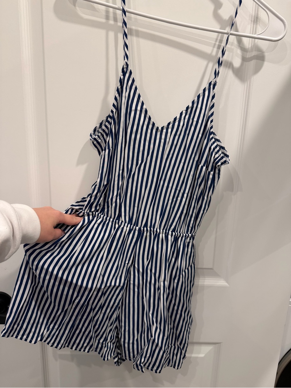 Striped Navy and White One-Piece Romper